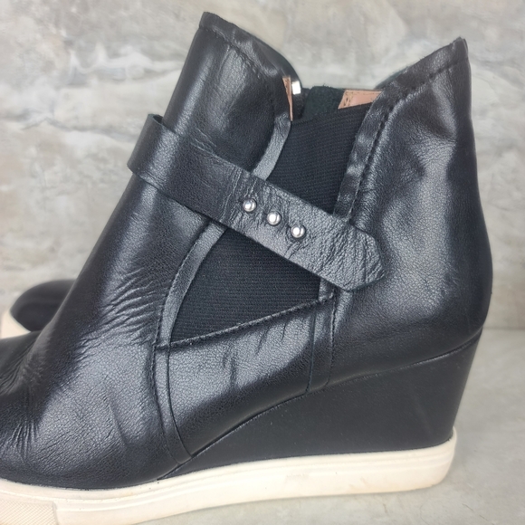Linea Paolo Black Leather Freshton High Top Wedge Sneakers 8 - Picture 9 of 12